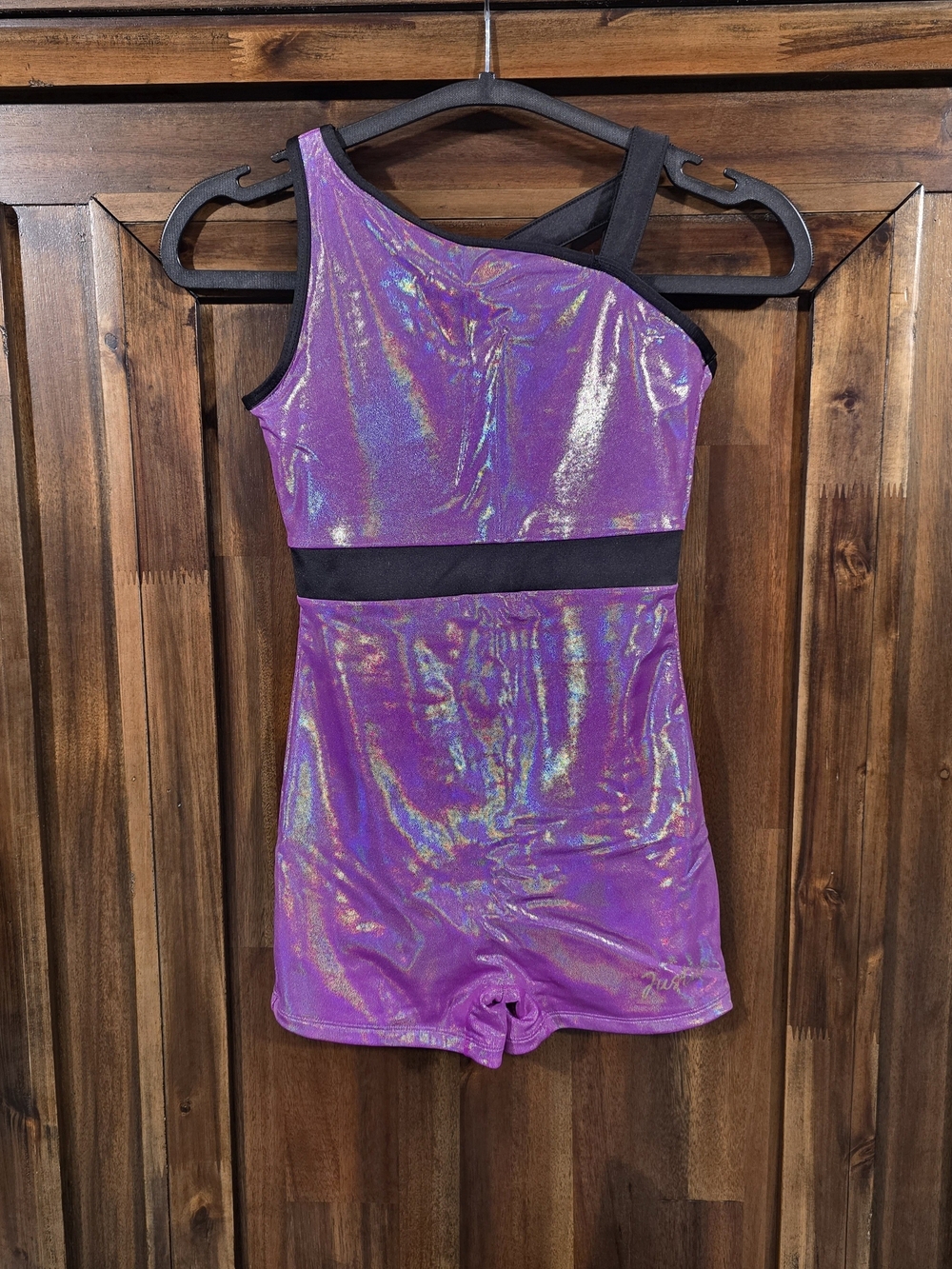 Justice Girls Iridescent Purple Leotard with Black Waistband